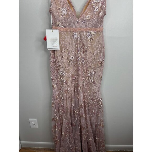 Mac Duggal 67481 Gown Floral Sequin Sleeveless Plunge Neck  A -Line Size 8 Pink - Picture 6 of 7